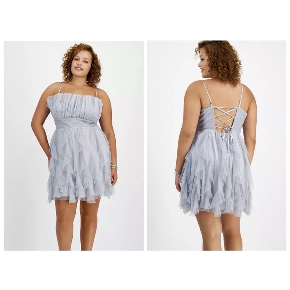 Pear Culture Babydoll Dress Corset Back Glitter Fairy Whimsigoth Silver Sz 20